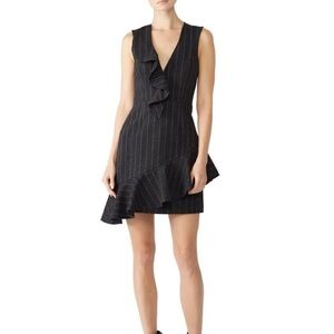 Saylor Charcoal Bettie Pinstripe Ruffle Mini Dress Black Sleeveless V-Neck